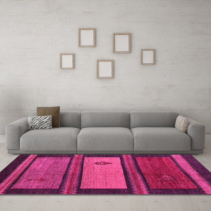 Machine Washable Abstract Pink Modern Rug in a Living Room, wshabs4667pnk