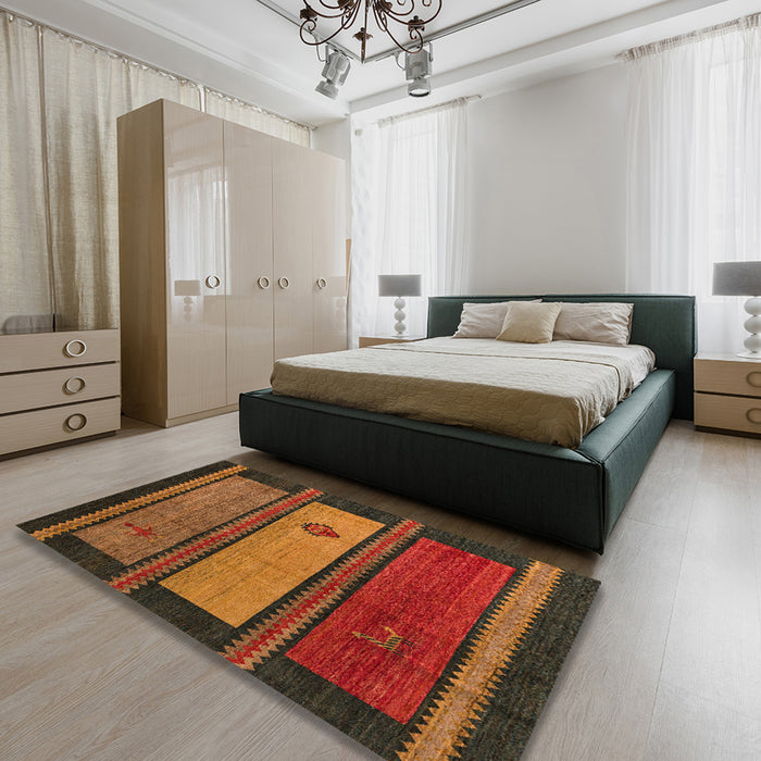 Abstract Saffron Red Modern Rug in a Bedroom, abs4667