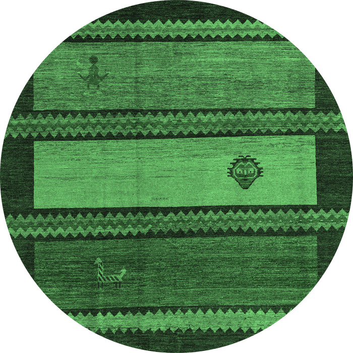 Round Machine Washable Abstract Emerald Green Modern Area Rugs, wshabs4667emgrn