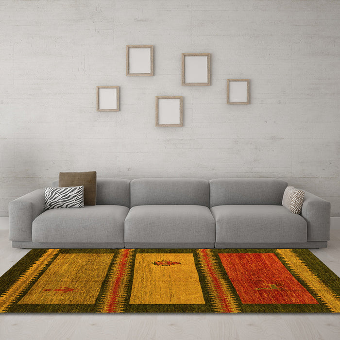 Machine Washable Abstract Yellow Modern Rug in a Living Room, wshabs4667yw