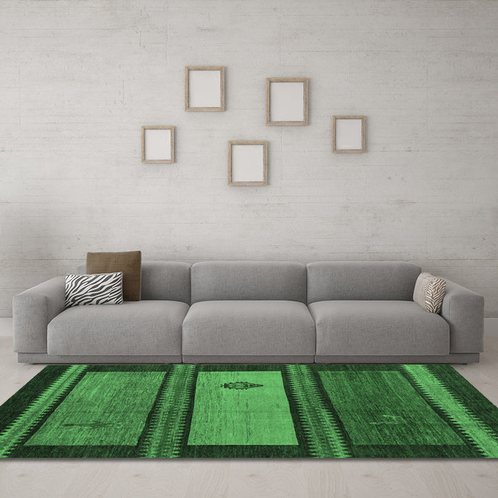 Machine Washable Abstract Emerald Green Modern Area Rugs in a Living Room,, wshabs4667emgrn