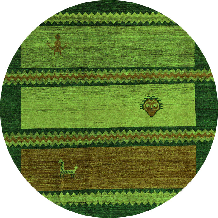 Round Machine Washable Abstract Green Modern Area Rugs, wshabs4667grn