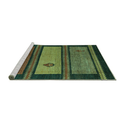Sideview of Machine Washable Abstract Turquoise Modern Area Rugs, wshabs4667turq