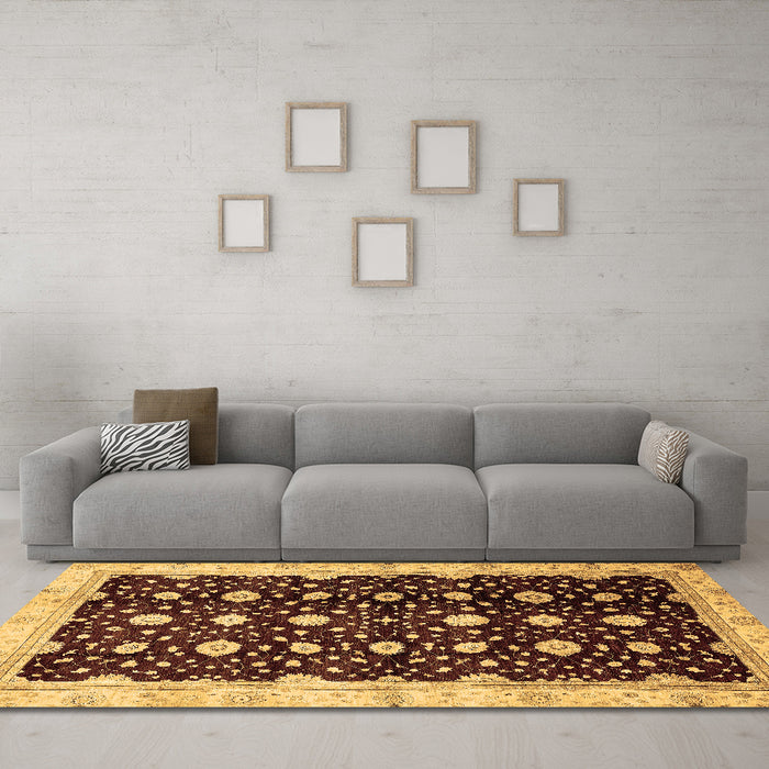Machine Washable Oriental Brown Traditional Rug in a Living Room,, wshabs466brn