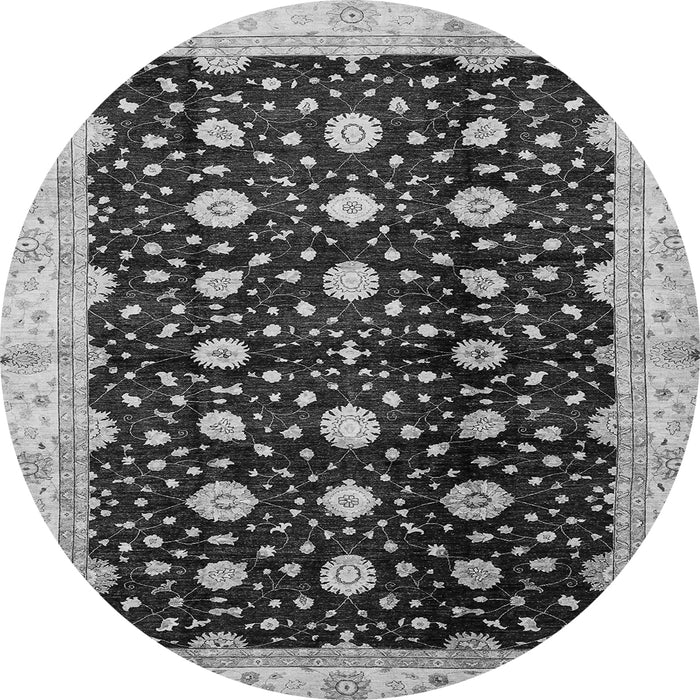 Round Machine Washable Oriental Gray Traditional Rug, wshabs466gry