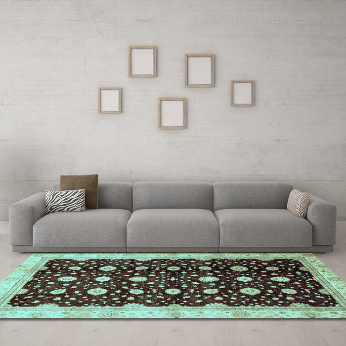 Machine Washable Oriental Light Blue Traditional Rug in a Living Room, wshabs466lblu