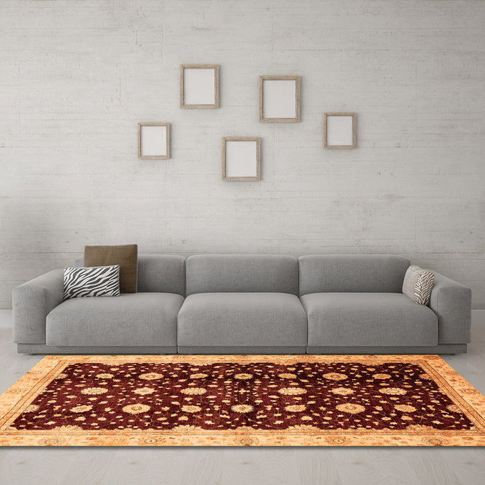 Machine Washable Oriental Orange Traditional Area Rugs in a Living Room, wshabs466org