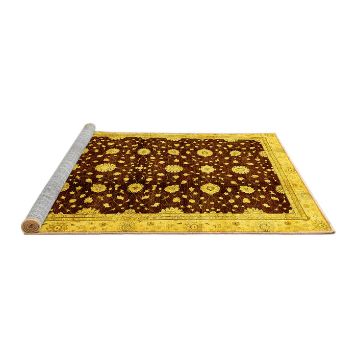 Sideview of Machine Washable Oriental Yellow Traditional Rug, wshabs466yw
