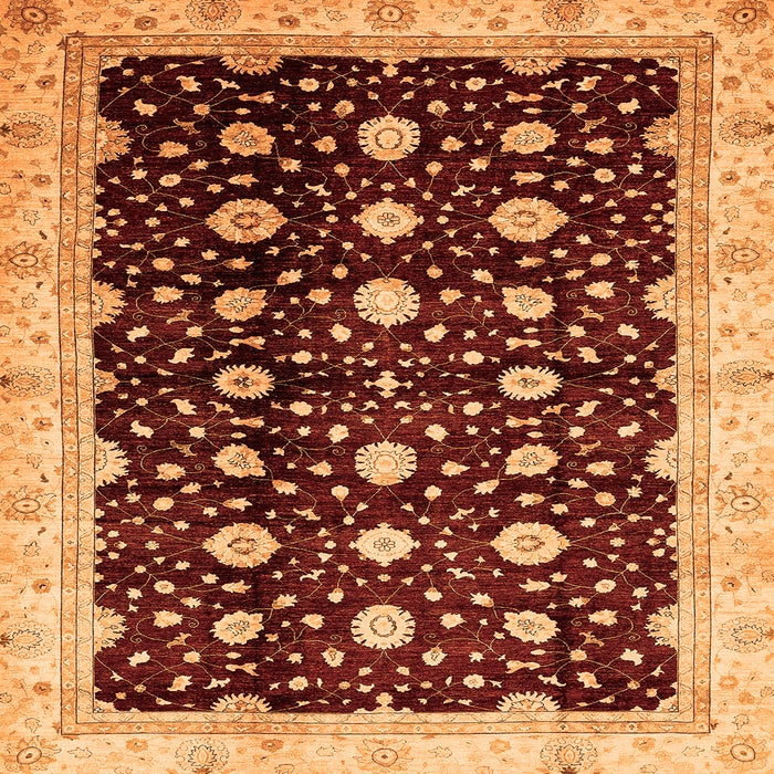 Square Machine Washable Oriental Orange Traditional Area Rugs, wshabs466org