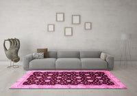 Machine Washable Oriental Pink Traditional Rug, wshabs466pnk