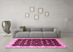 Machine Washable Oriental Pink Traditional Rug in a Living Room, wshabs466pnk