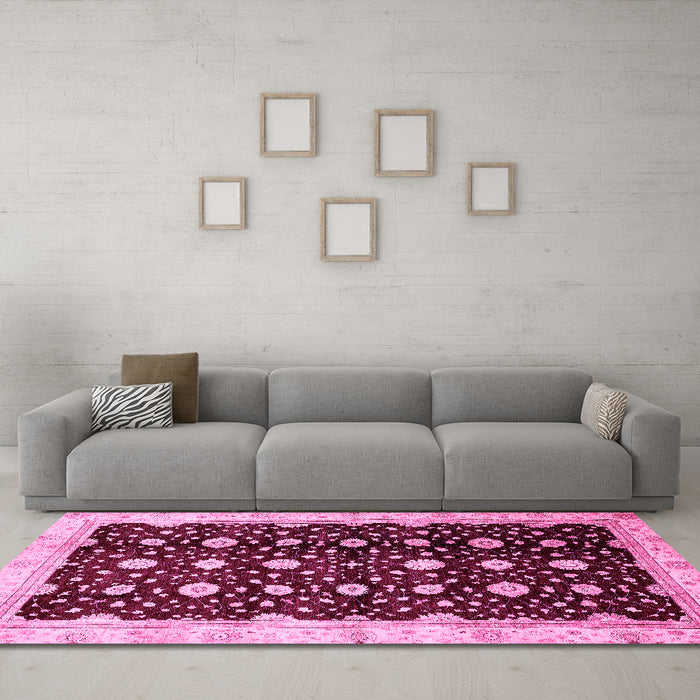 Machine Washable Oriental Pink Traditional Rug in a Living Room, wshabs466pnk
