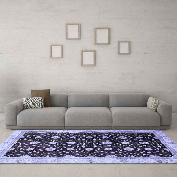 Machine Washable Oriental Blue Traditional Rug in a Living Room, wshabs466blu