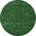 Round Machine Washable Abstract Emerald Green Modern Area Rugs, wshabs4670emgrn