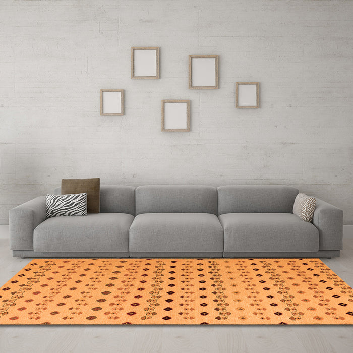 Machine Washable Solid Orange Modern Area Rugs in a Living Room, wshabs4671org