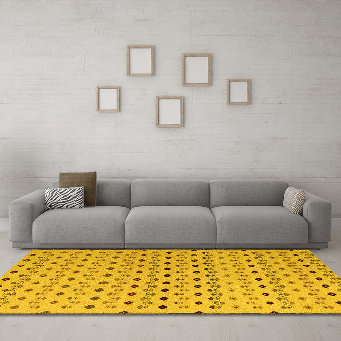 Machine Washable Solid Yellow Modern Rug in a Living Room, wshabs4671yw