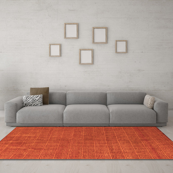 Machine Washable Abstract Orange Modern Area Rugs in a Living Room, wshabs4672org