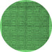 Round Machine Washable Abstract Emerald Green Modern Area Rugs, wshabs4673emgrn