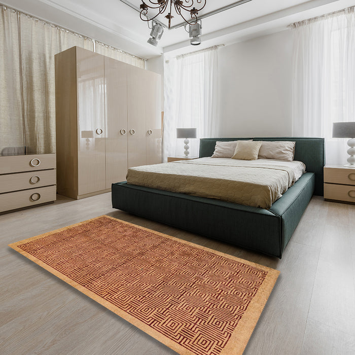 Abstract Orange Modern Rug in a Bedroom, abs4673