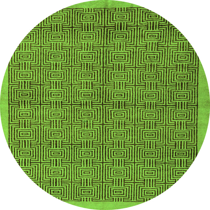 Round Machine Washable Abstract Green Modern Area Rugs, wshabs4673grn