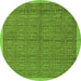 Round Machine Washable Abstract Green Modern Area Rugs, wshabs4673grn