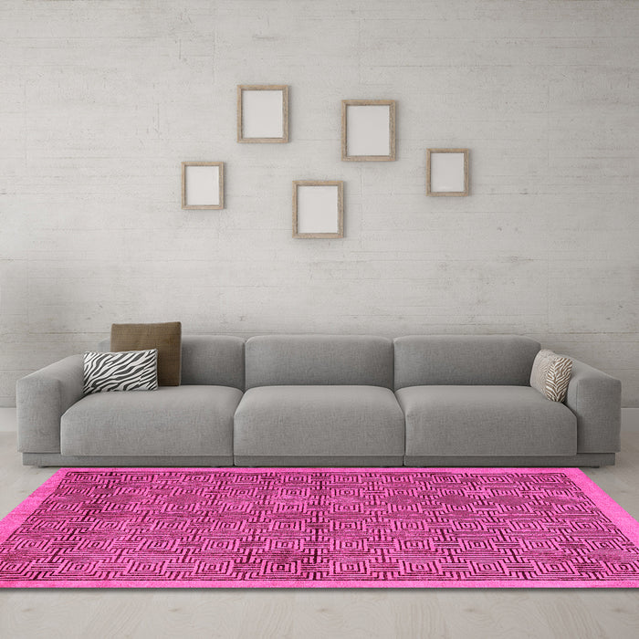 Machine Washable Abstract Pink Modern Rug in a Living Room, wshabs4673pnk