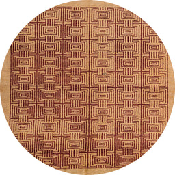 Round Machine Washable Abstract Orange Rug, wshabs4673