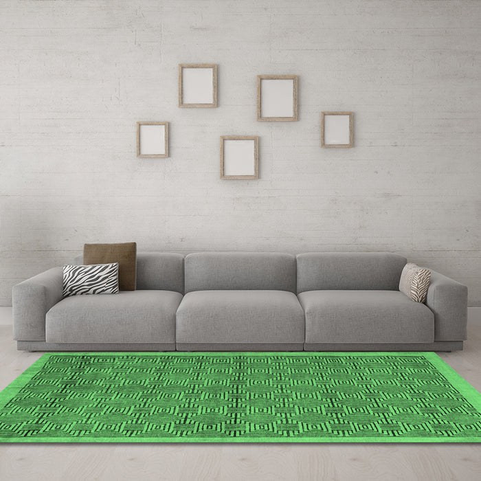 Machine Washable Abstract Emerald Green Modern Area Rugs in a Living Room,, wshabs4673emgrn