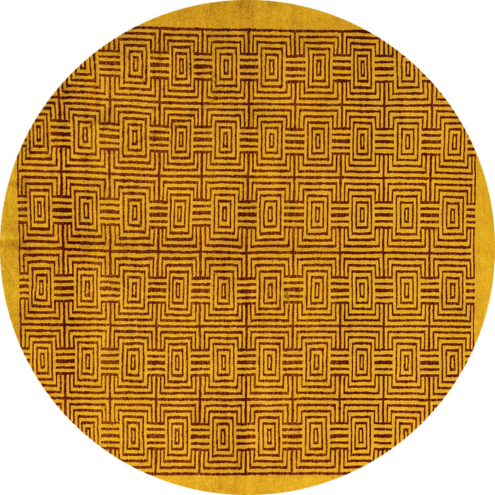 Round Machine Washable Abstract Yellow Modern Rug, wshabs4673yw