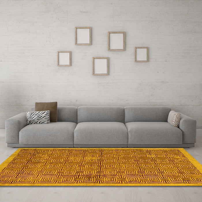 Machine Washable Abstract Yellow Modern Rug in a Living Room, wshabs4673yw