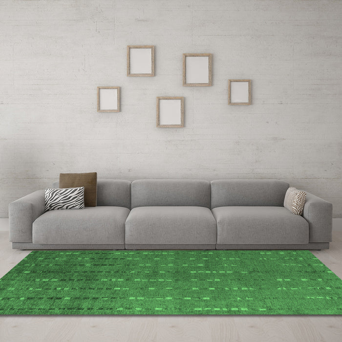 Machine Washable Abstract Emerald Green Modern Area Rugs in a Living Room,, wshabs4674emgrn