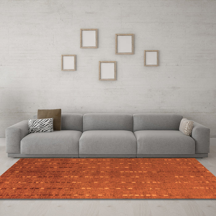 Machine Washable Abstract Orange Modern Area Rugs in a Living Room, wshabs4674org