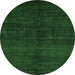 Round Machine Washable Abstract Emerald Green Modern Area Rugs, wshabs4677emgrn