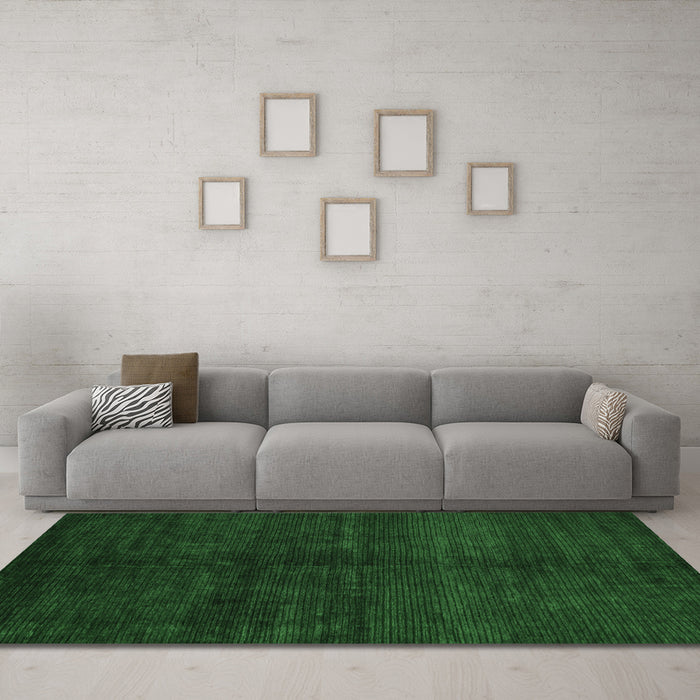 Machine Washable Abstract Emerald Green Modern Area Rugs in a Living Room,, wshabs4677emgrn