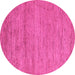 Round Machine Washable Abstract Pink Modern Rug, wshabs4678pnk