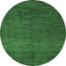 Round Machine Washable Abstract Emerald Green Modern Area Rugs, wshabs4679emgrn