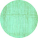 Round Machine Washable Solid Turquoise Modern Area Rugs, wshabs467turq