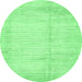 Round Machine Washable Solid Emerald Green Modern Area Rugs, wshabs467emgrn