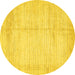 Round Machine Washable Solid Yellow Modern Rug, wshabs467yw
