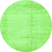 Round Machine Washable Solid Green Modern Area Rugs, wshabs467grn