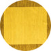 Round Machine Washable Solid Yellow Modern Rug, wshabs4685yw