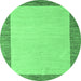 Round Machine Washable Solid Emerald Green Modern Area Rugs, wshabs4685emgrn