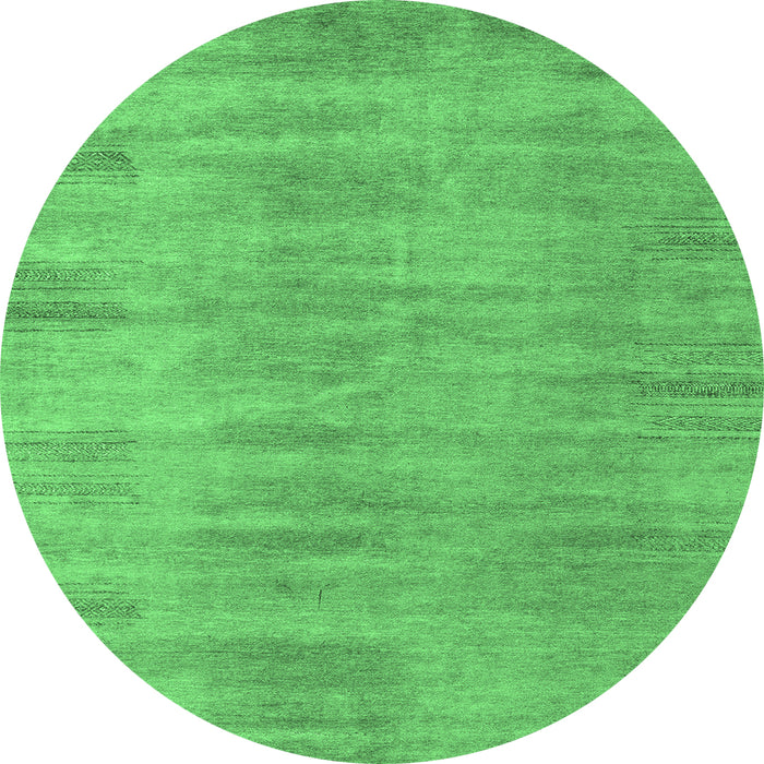 Round Abstract Emerald Green Modern Rug, abs4689emgrn