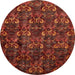 Round Machine Washable Abstract Dark Red Rug, wshabs468