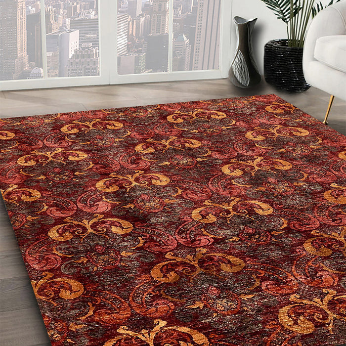 Abstract Dark Red Modern Rug in Family Room, abs468