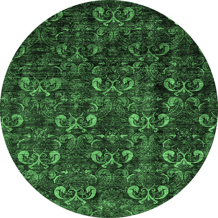 Round Machine Washable Abstract Emerald Green Modern Area Rugs, wshabs468emgrn