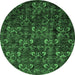 Round Machine Washable Abstract Emerald Green Modern Area Rugs, wshabs468emgrn