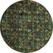 Round Abstract Turquoise Modern Rug, abs468turq