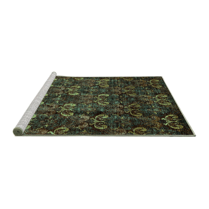 Sideview of Machine Washable Abstract Turquoise Modern Area Rugs, wshabs468turq