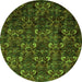 Round Machine Washable Abstract Green Modern Area Rugs, wshabs468grn